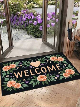 1 st välkomstblommig dörrmatta - Entrématta, Entrématta för inomhus/utomhusbruk, Lämplig för hem, badrum, kök, ytterdörr, vardagsrum, trappor, slitstark, tjock, halkfri, absorberande dörrmatta