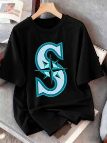 Seattle Mariners Grafik-T-Shirt aus hochwertigem Stoff, Kunstdruck, lässig und atmungsaktiv - Schwarz - Übersicht 2