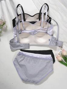 6pcs/Set Teen Girls Underwear Set - Wireless Lightly Lined Bras And Panties - Ribbed Stitching, Detachable Straps For Strapless Comfort. Simple Bra Set, Suitable For Young Girls. 3 Sets - Multicolor - View 2