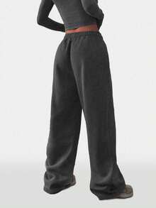 Plus Women's Solid Color Casual Loose With Pocket Solid Color Sports Pants