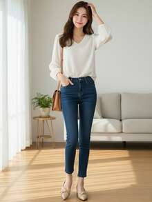 WHDXY 1 双女士平底鞋，纯色结饰设计，尖头乐福鞋，适合工作、办公室、通勤，四季穿着舒适 - 卡其色 - 查看 8