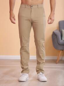 Set Of 3 Men's Ribbed Knit Trousers With Buttons And Pockets. Slightly Stretchy Fabric For Greater Comfort And Style. - castanho-chumbo-bege- - 查看 11