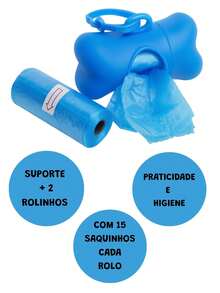 Kit Cata Caca com Refil Saquinho Plástico Coletor Cocô de Cachorro e Gato - Azul - Visão 2