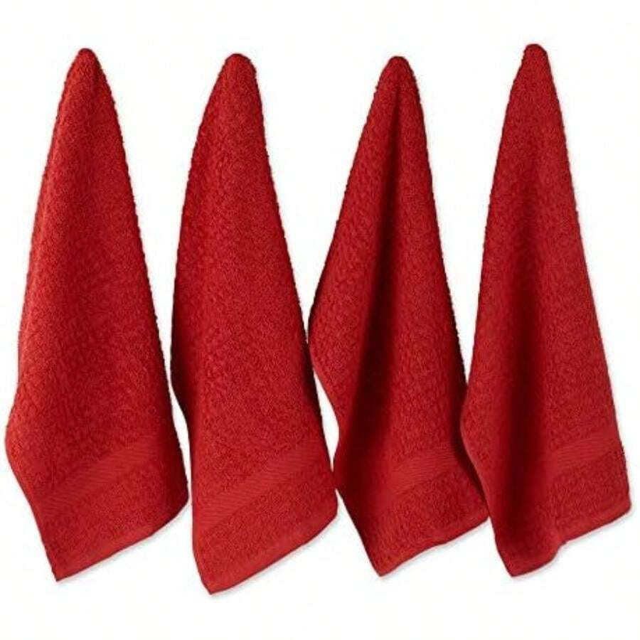 DII Trapo clásico para Platos, 100% de algodón, diseño de Ventana, para Uso Diario en la Cocina, Lavable en Lavadora, 30.48 cm x 30.48 cm, Juego de 6,(Rojo sólido Toalla de cocina Terry Waffle) - Multicolor - Ver 1