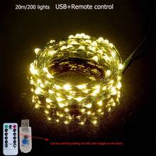 أضواء سلك النحاس LED، أضواء زينة شجرة عيد الميلاد بالتحكم عن بعد، أضواء فيري عيد الميلاد، إكليل نباتي أخضر مزين بأضواء نجمية، ديكورات عيد الميلاد، زينة هدايا شجرة عيد الميلاد، ديكور منزلي لعيد الشكر والزفاف والخريف والأعياد الميلاد والحفلات، ديكورات داخلية وخارجية للحديقة والعطلات والهالوين، ديكورات الحائط، إكسسوارات الهالوين - أبيض دافئ - مشاهدة 14