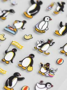 1片浮雕可爱小企鹅卡通动物5D美甲贴纸，纹理北极角色美甲贴花，女士趣味设计美甲贴纸，适用于长短指甲，自粘装饰