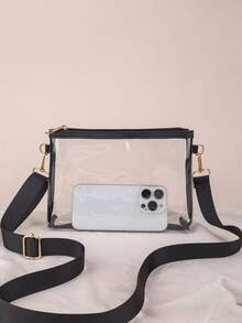 1pc See-Through Small Square Bag For Women, Can Hold Daily Necessities, Edged See-Through Organizer Pouch, Lightweight And Fashionable, Suitable For Storing Cosmetics, Glasses And Other Items - Black - View 1
