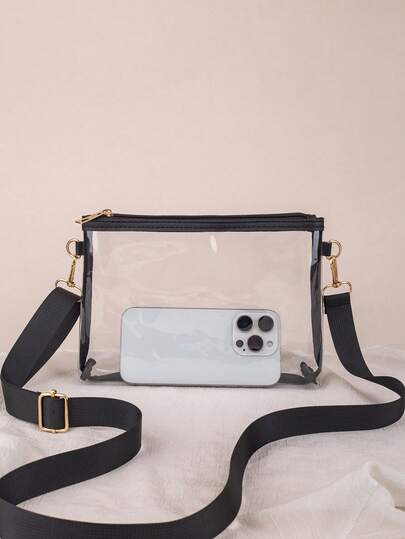 1pc See-Through Small Square Bag For Women, Can Hold Daily Necessities, Edged See-Through Organizer Pouch, Lightweight And Fashionable, Suitable For Storing Cosmetics, Glasses And Other Items