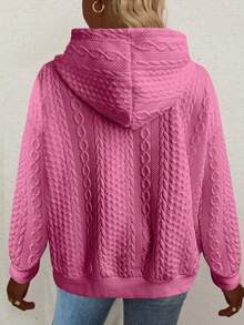 大码女式宽松休闲纯色提花长袖连帽运动衫