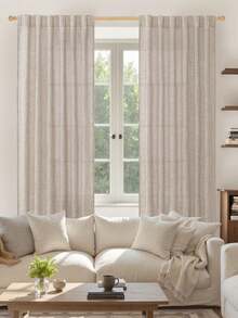1pc/2pcs Brown Rope Top Soft Comfortable Thickened Fabric Sheer Curtain, Farmhouse Style Curtain For Bedroom, Living Room, Kitchen - UV Protection, Knitted, Unlined, Decorative Solid Color Polyester Drapes - Light Brown - View 2