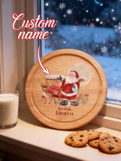 1pc Custom Christmas Cheese Board, Personalized Cheese Tray With Name, Wooden Cheese Plate, Custom Name Christmas Serving Tray, Cheese Tray, Cookie Tray, Ideal For Christmas, Gift For Family, Girlfriend, Boyfriend, Friend, Kids, Gift For Him, Gift For Her,Personalised Wooden Santa Christmas Eve Plate Treat Tray Board