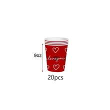 10/20/30/60件組紅色愛心造型一次性餐具，白色輪廓愛心 I Love You 印花 7英吋與9英吋盤子、飲料紙杯，浪漫紅心餐具，情人節婚禮週年派對用品 - 款式一 - 查看 13
