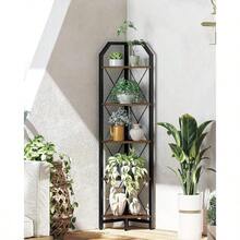 59.4" Corner Shelf 5-Tier Industrial Corner Bookshelf Corner Storage Stand Plant Stand Display Shelf Bookcase For Bedroom Living Room Home Office Rustic Brown And Black TCJ10BF - 鄉村棕色和黑色+5層 - 查看 5