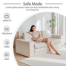 MAXYOYO Convertible Sofa Bed,Pull-Out Double Sofa Bed,2-In-1 Folding Sofa Bed Filled With High-Density Sponge,Folding Floor Sofa With Pillows,Suitable For Living Room,Bedroom,Study - 3 Seater-Beige - 查看 8