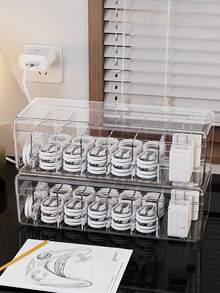 1pc Desktop Cable Management Organizer Box, Compartmentalized Charging Cable, Earphone, Makeup, Stationery, Phone, Toy Storage Box, Detachable Lipstick & Jewelry Box - White - View 3