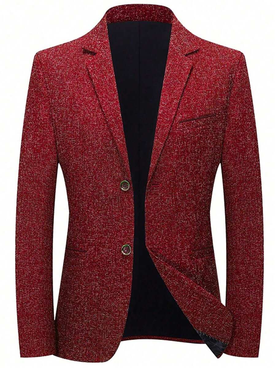Men's Fashionable Shiny Spiked Collar Suit Jacket - Red - View 1