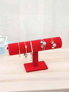1pc Premium Velvet Bracelet/Bangle Display Stand, T-Bar Bracelet/Watch Holder, Velvet Bracelet/Jewelry Organizer, Wooden Base Necklace Bracelet Pendant Holder, Fashionable Women Tabletop Jewelry Storage Organizer, Minimalist Jewelry Display Rack - Multicolor - View 20