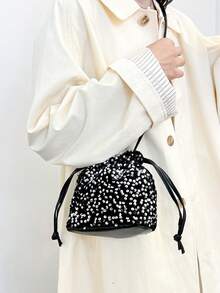 Elegant Small Bag, Vintage Exquisite Sequins, New Lucky Bag, Personalized Pearl Jewelry, Western Versatile, Compact Crossbody Purse For Women