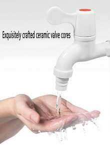 Grifo de plástico para el hogar - Apertura rápida de 4 puntos, a prueba de fugas, a prueba de grietas, de larga duración - Grifo para lavadora de agua corriente - Incluye accesorios para instalación en lavadero, baño y jardín - 1 pieza Accesorios de baño Herramientas de baño - Blanco - Ver 1