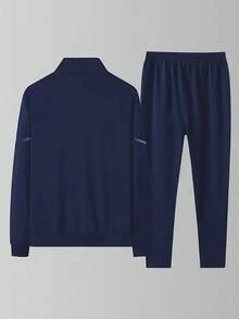 2PCS Men's Casual Sports Exercise Set, Comfortable And Breathable Casual Sports Stand-Up Collar Warm Sweatshirt And Sports Jogging Long Pants, Fitness Exercises, Running Exercises, Golf, Tennis, Cycling, Gifts, Festivals, Leisure Weekends,Plain    Spring/Fall  Summer    Regular Fit    Pocket  Zipper - Màu xanh hải quân - Xem 2