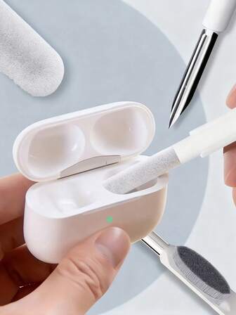 Juego de limpieza de tres en uno - Bolígrafo de limpieza multifuncional, equipado con cepillo suave, cabezal de esponja con felpa y cabezal de metal - Perfecto para una limpieza profunda, tapones para los oídos, eliminación de polvo, cerumen, residuos y suciedad - Diseño compacto y portátil, conveniente para limpiar en cualquier momento y lugar