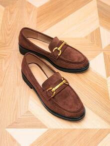 Women's Loafers, Round Toe Metal Buckle Flat Loafers, Outdoor Retro Women's Flats, Flat Brogues, Women's Shoes, Women's Casual Shoes - Bronze - View 7