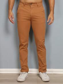 Set Of 3 Men's Ribbed Knit Trousers With Buttons And Pockets. Slightly Stretchy Fabric For Greater Comfort And Style. - castanho-bege-caramelo - 查看 4