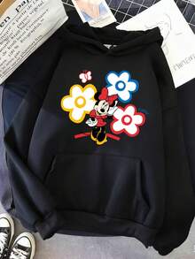 Women's Hooded Sweatshirt, Disney, Mickey Mouse, Cartoon Pattern - Printed Design, Casual Loose Women's Top, Soft And Skin Friendly, Windproof And Warm, Suitable For Various Occasions Such As Home And Outdoor Wear In Autumn And Winter Seasons - 黑色 - 查看 1