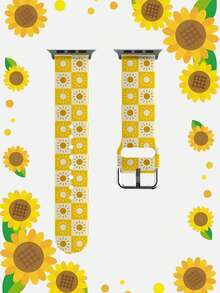 一条硅胶智能手表表带，棋盘格纹底，饰有太阳图案。这款通用型表带尺寸为 20-22 毫米，兼容性强：兼容华为 Watch GT3/GT4、三星 Galaxy Watch6 以及 Series 1 至 Series 9、SE 和 Ultra（表壳尺寸 38-49 毫米）。