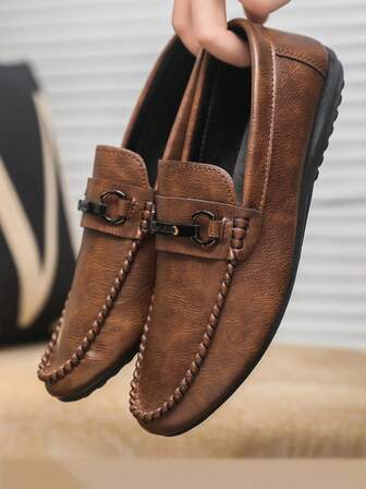 Men's Loafers, Classic Fashion Comfortable Dress Shoes, Slip-On Casual Shoes, Metal Decor Driving Shoes, Easy To Wear And Drive, Moccasin Style (Loafers Run Small, Big-Footed People Are Advised To Buy One Size Up)