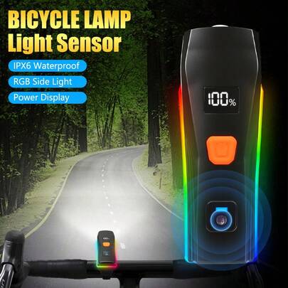 1pc High-Tech Smart Bike Headlight With Auto On/Off Sensor, Type-C Fast Charge, Light As 2 Eggs, High-Lumen Wide Beam, RGB Side Light, Accurate Power, Easy Install