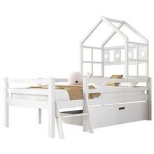 Children's Cabin Bed With Ladder And Drawers, Slatted Base Included, Solid Wood Loft Bed With Fall Protection 90x200cm White (Without Mattress) - 白色 - 查看 11