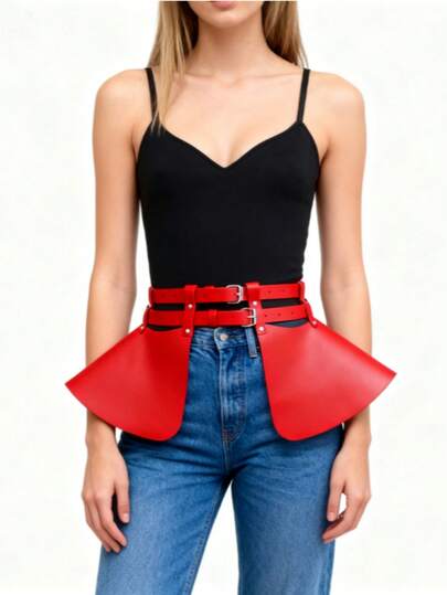 1pc Women's Solid Color Leather Clothing, Adjustable Leather Belt, Short Leather Skirt, European And American Style Leather Waist Belt For Women