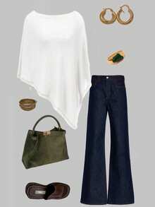 时尚优雅宽松针织开衫披肩，女士，宽松版型，轻盈时尚，适合春夏日常穿着、休闲旅行、海滩等场合，白色 - 白色 - 查看 3