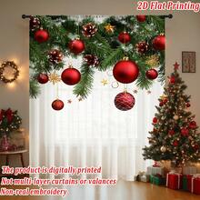 Christmas Flat Print Decorative Sheer Curtain, High Definition, Fade-Resistant, Quality Voile, Anti-Snagging, Wrinkle-Resistant, Soft & Smooth, Washable, Natural Drape, Semi-Transparent, Suitable For Living Room, Bedroom, Kitchen, Christmas Home Party Decor