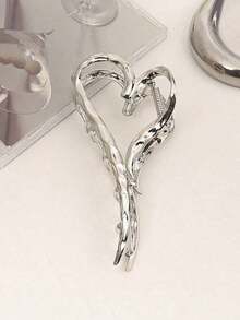 Hollow Out Heart Shaped Vintage Hair Claw Gold Elegant Hair Clips For Thick Hair Valentine's Day Hair Accessories Women Fall Winter Vacation Outfits Hair Clamps - Silver 2 - View 2