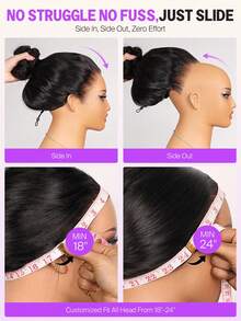 MEGALOOK 36英寸长直发假发，100%真人发，升级版13x6 Three-Go™免胶假发，带抽绳 - 预剪裁耳到耳蕾丝前假发，150%/180%密度，预漂白发结，预拔毛发际线，易于佩戴，直发长假发，26/30/36英寸 - 无需胶水，新手友好，耐用持久，轻盈帽 - SNatural - 查看 10