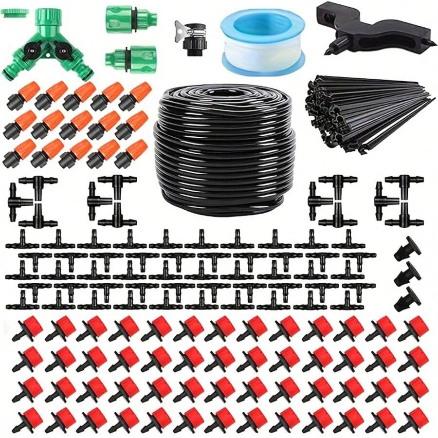 Drip Lrrigation System, Lrrigation System With 1/4 Inch Distribution Tubing, DlY SavingWater Garden Watering System, Automatic Drip Lrrigation Kits For Garden, GreenhouseLawn, Patio
