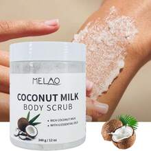 MELAO Coconut Milk Body Scrub, Infused With 6 Essential Oils, 340g - Nourishing Exfoliating Scrub, Leaves Skin Soft, Smooth, Hydrated, With A Rich Coconut Aroma - White - View 6
