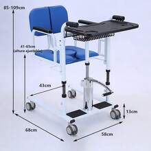 Elevador hidráulico para sillas de ruedas/pacientes de uso doméstico, equipado con una silla de transferencia con asiento dividido, silla de ducha/inodoro portátil junto a la cama y mesa - Negro - Ver 3