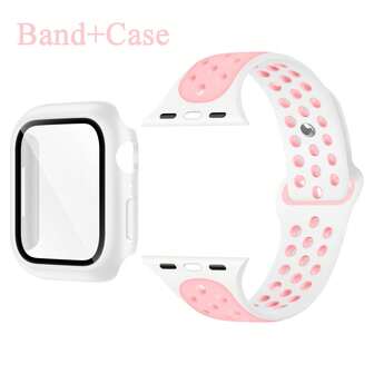 2Pcs/Set Hard PC Bumper Case With Screen Protector, Scratch Resistant Protective Frame Edge And Sport Silicone Band Compatible With Apple Watch Band 38mm 40mm 41mm 42mm 44mm 45mm 46mm 49mm Women Men,Soft Wristband Waterproof Replacement Sport Strap Compatible With Apple Watch Band Series Ultra 11 10 9 8 7 6 5 4 3 2 1 SE