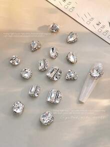 10pcs Clear Completed Rhinestones, High-End Handmade Rhinestone Balls, Sparkling Full Diamond Large Rectangular Nail Art Decorations, Nail Jewelry Accessories, Rhinestones And Decorations, Nail Art Supplies, Decorative Parts - Multicolor - View 2