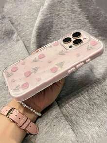 1pc Soft Solid Color Perforated Phone, Pink Floral Heart 2D Print Phone Protective Cover, Compatible With 11/12/13/14/15/16/16 Pro/12 Pro/13 Pro/14 Pro/15 Pro/16 Pro/14 Plus/15 Plus/16 Plus/12 Pro/13 Pro/14 Pro/15 Pro/16 Pro, Delicate Texture Phone, Compatible With 17/17 Pro/17 Pro/Latest Phones - Hồng - Xem 4