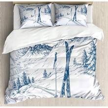 Winter Duvet Cover Set, Merry Theme Delicate Snowflakes, Vintage Holiday Pattern, 3 Piece Bedding Set With 2 Pillow Shams, Size, Teal White - Blue White - View 12