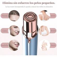 Depiladora Mujer Electrico Recargable, Depilador Indoloro para Mujer, Incluidos 2 Cabezales de Repuesto, Sin Dolor con Luz, Adecuado Para Labios, Barba, Bikini y Axilas - Oro Rosa - Azul - Ver 3