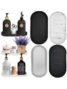 1/2 件装优雅黑色硅胶梳妆托盘 - 多功能浴室台面收纳盒，可用于展示洗漱用品、香水和珠宝，带有艺术图案，台面配件 | 时尚收纳盒 | 硅胶材质，浴室装饰及配件，浴室托盘 - 彩色 - 查看 12