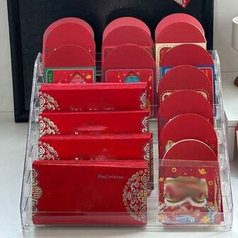 1 New Year's Red Envelope Card Transparent Ladder Display Stand, New Year's Red Envelope Display Stand Supermarket Convenience Store Stall Live Streaming Ladder Display Stand
