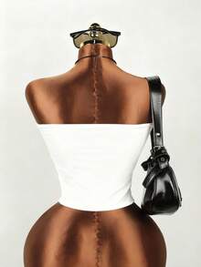 男士性感纯色修身无袖露背短款上衣，适合夜店穿着 - 白色 - 查看 3