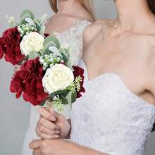 باقات زفاف بوهيمية للعروس والوصيفات، وردات اصطناعية باللون الأحمر والشمبانيا لديكور حفل الزفاف، باقات عروس وترتيبات زهور لزينة المنزل وطاولات الوسط، وردات اصطناعية للرمي في حفل الزفاف المدني واكسسوارات عيد الحب - الأحمر - مشاهدة 8