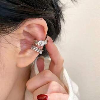 Zirconia Rhinestone Wheat Ear Cuff, Fashionable Earrings For Women Without Pierced Ears, Minimalist Design